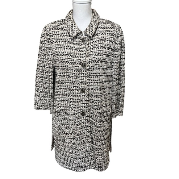 St. John Longline Tweed Blazer Jacket 3/4 Sleeves Women’s Sz 12 Designer Classic - Picture 1 of 16